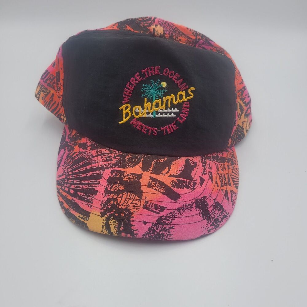 Vintage BAHAMAS Where The Ocean‎ Meets The Land All Over Print Trucker Hat Nylon